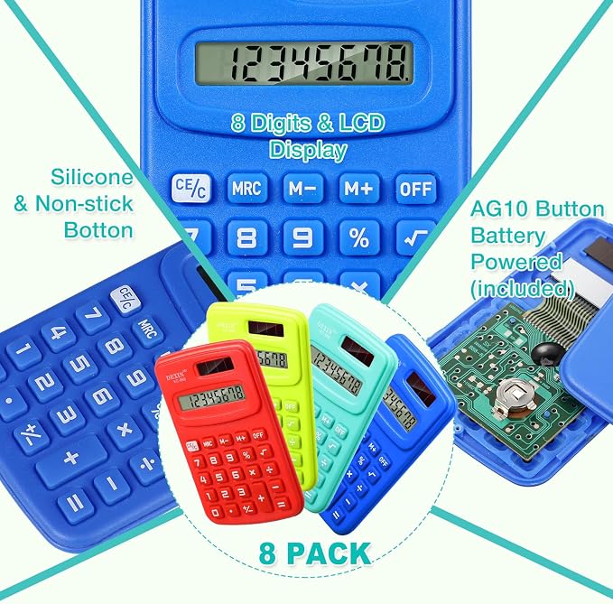 Yunsailing 24 Pcs Pocket Calculators Bulk Mini 8 Digit Handheld Calculator Small Basic Standard Calculator for Students Kids Teachers School Desktop Home Office, 3 Designs (Classic)