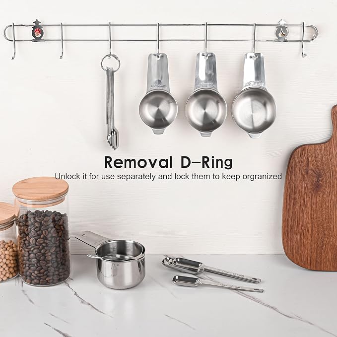 Measuring Cups and Spoons Set, 18/8 Stainless Steel Measuring Cups and Spoons set 17, Metal 7 Metric Measure Cups and 9 Dry Measure Spoons with 1 Leveler for Kitchen & Baking