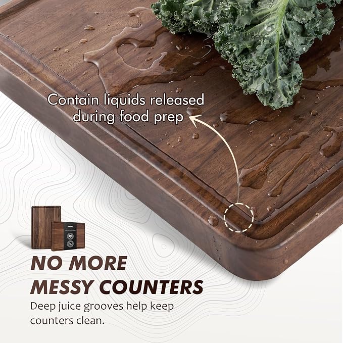 Walnut Wooden Cutting Boards for Kitchen, Solid Wood Cutting Board Set - Charcuterie & Chopping Butcher Block for Meat - Kitchen Gadgets Gift (Walnut 17in*12in)