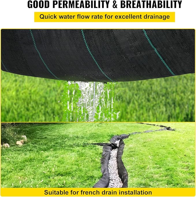 VEVOR Weed Fabric Barrier Heavy Duty, 12.5x50ft 3.5oz Weed Blocker, Woven Landscape, Garden Weed Barrier, Weed Control Fabric Ground Cover, Geotextile, Gardening Mat, Black