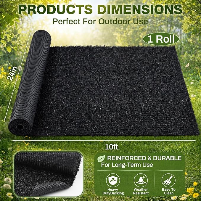 Nuanchu 2 x 10 ft Recycled Rubber Walkway, Black Rubber Mulch Mat Roll for Landscaping Outdoor, Imitation Grass Design Natural Looking Mulch Solution for Garden Pathway, Barrier & Edging Border