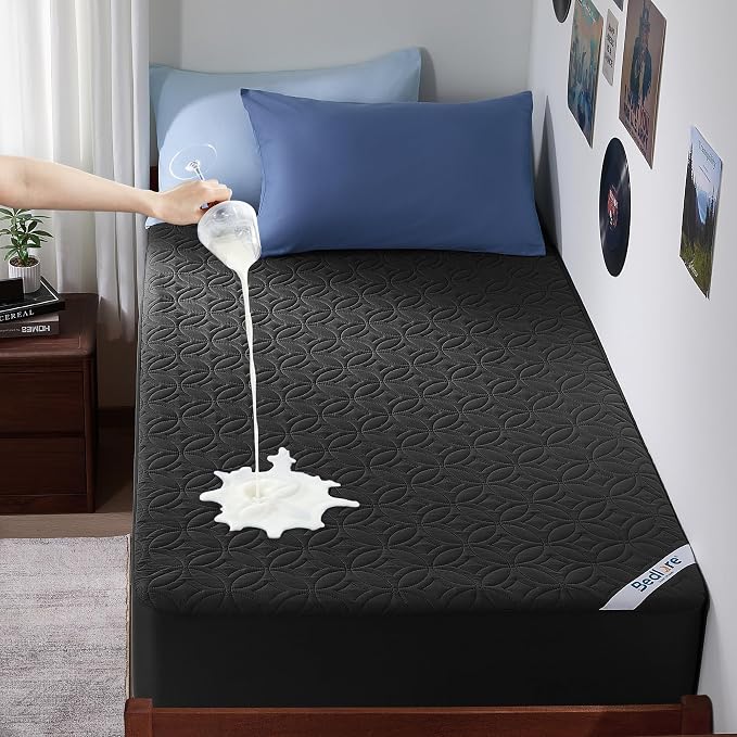 BEDLORE Waterproof Mattress Protector, Twin XL Size Mattress Pad with Deep Pocket 6"-15" Depth, Soft Breathable Dirt-Proof Bed Mattress Cover for Bedroom, College Dorm (Black)