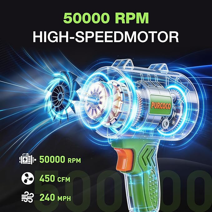 Cordless Leaf Blower 21V, 50000 RPM Max Power Electric Leaf Blower, 2×4.0Ah Battery & Fast Charger, Lightweight Electric Blower for Yard, Patio,Snow Removal,Dust, Car Drying- Lawn Care Tool(Green)