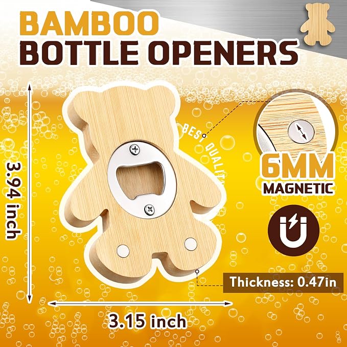 Vesici 24 Pcs Magnetic Bottle Opener 2.5" DIY Bamboo Bear Shape Baby Shower Bottle Opener Favors Wooden Beer Openers Fridge Refrigerator Magnet Gift for Baby Shower Guests Wedding Party Souvenirs