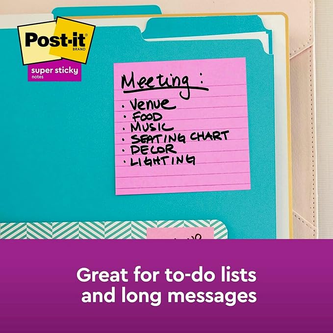 Post-it Super Sticky Notes, Assorted Sizes, 15 Pads, 2X The Sticking Power, Supernova Neons Collection, Neon Colors (Orange, Pink, Blue, Green), Recyclable (4423-15SSMIA), (Pack of 12)