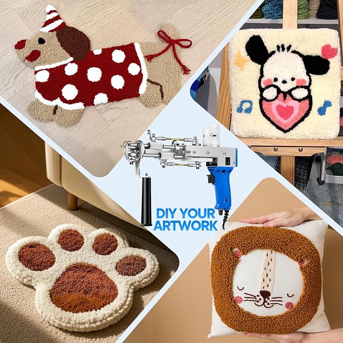 Vehipa Rug Tufting Gun with Carpet Trimmer Kit - 2 in 1 Cut Loop Pile Tufting Gun with Tufting Shears, Tufting Cloth, Yarn, Brushes, Scrapers for DIY Rug Making