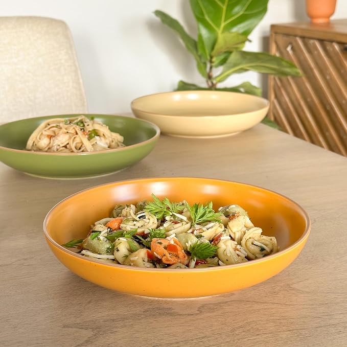 Mora Ceramic Artisan Matte Large Pasta Bowls 30oz, Set of 4 - Serving, Salad, Dinner, etc Kitchen Plate/Wide Bowl - Microwave, Oven, Dishwasher Safe - Modern Porcelain Stoneware Dishes, Safari Colors