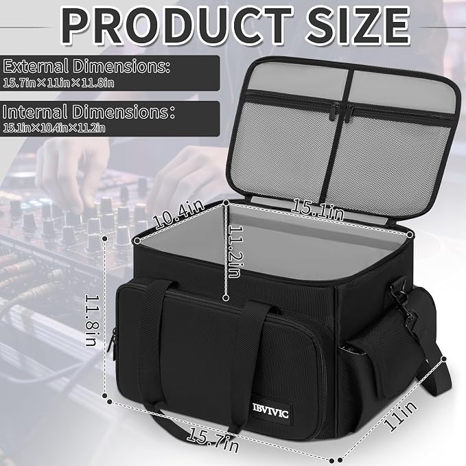 IBVIVIC Cable File Bag With Adjustable Dividers Dj Gig Bag for Cables, Cords,DJ Gear,Sound Instrument and Accessories 16L x 11W x 12H inch, Grey