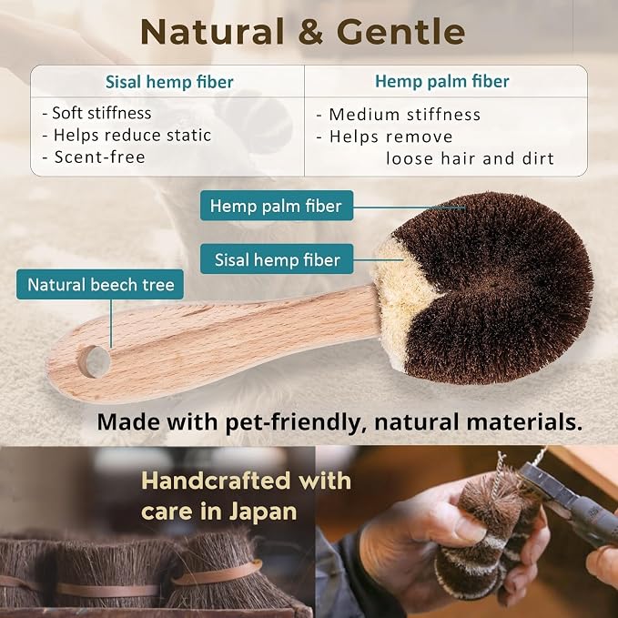 Wablade Dog Brush for Sensitive Dogs & Puppies, Soft, 8.3", Made in Japan | Daily grooming & massage for routine care, gently lifts loose surface fur with palm & sisal fibers (Not a Deshedding Tool)