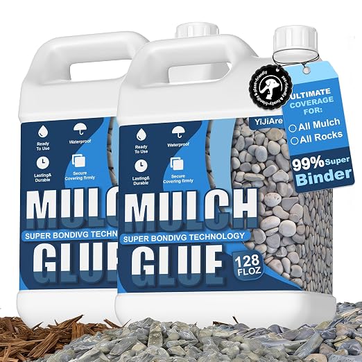 Mulch Glue 2 Gallon - Ready to Use Rock Glue for Landscape - Pet Safe & Plant Safe, Fast-Dry No Dilution - Spray for Gravel/Pebbles/Stones for Outdoor Gardens