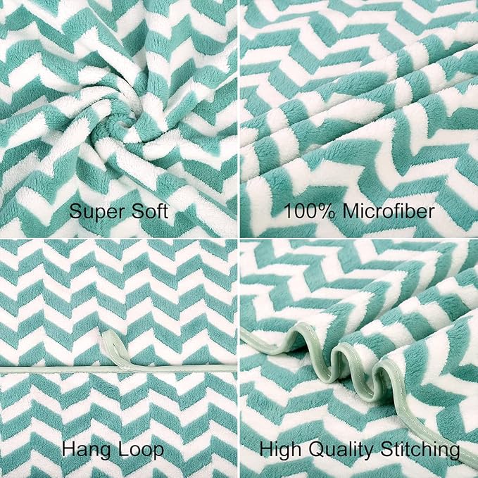 JML Microfiber Bath Towels, 2 Pack, 30" x 60", Chevron Green | Hanging Loop, Oversized, Soft, Super Absorbent, Fast Drying, Use for Sports, Fitness, Yoga