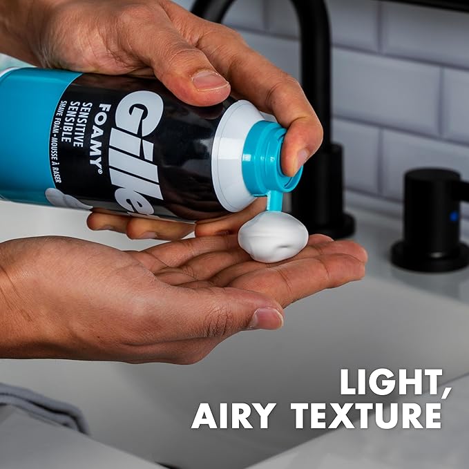 Gillette Foamy Sensitive Shave Foam for Men, Protection Against Shaving Irritation, Quick and Smooth Shave, sensitive skin, shaving cream, 14.9oz