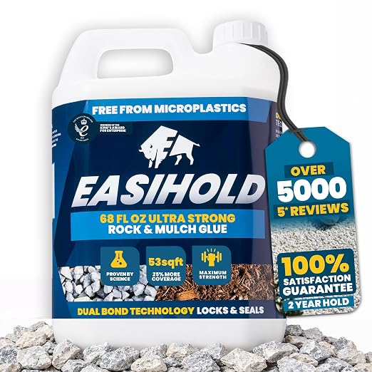 Vuba Easihold Rock & Mulch Glue for Landscaping - Gravel Glue Binder Non-Toxic Mulch and Bark Adhesive, Pet Safe, 53 sqft Coverage, Lockdown Clear Gravel/Pebbles/Stones Stabilizer (68 Ounce)