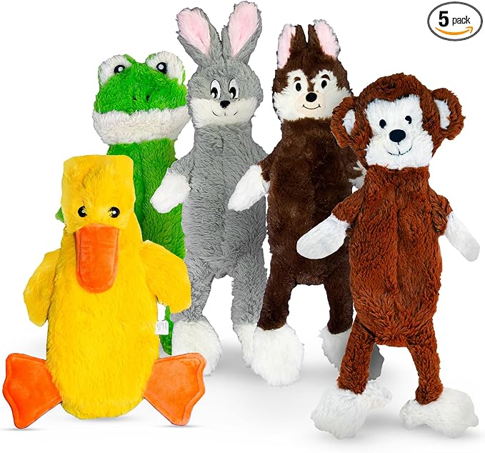 FGA MARKETPLACE Pack of 5 Flat NO Stuffing NO Squeak Plush Dog Toys, Funny Style Will Entertain Your Pet for Hours, Recommended for Small and Medium Dog 21 INCH Long