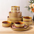 TheTerra Ceramic Dinnerware Sets for 6, 18 Pieces Porcelain Lightweight Plates and Bowls Sets, Scratch Resistant Dish Set, Oven & Microwave & Dishwasher Safe, Amber Amethyst