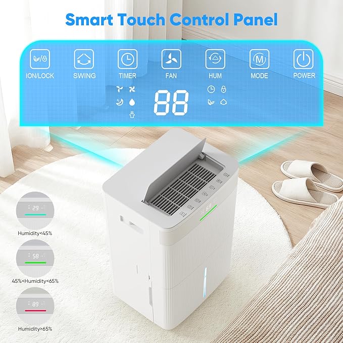 HUMILABS 82 Pints Dehumidifier for Home, 5000 Sq. Ft Dehumidifier for Basement with Drain Hose, Front LED Screen and 1.37 Gal Water Tank, Three Modes, Auto Defrost and 24HR Timer