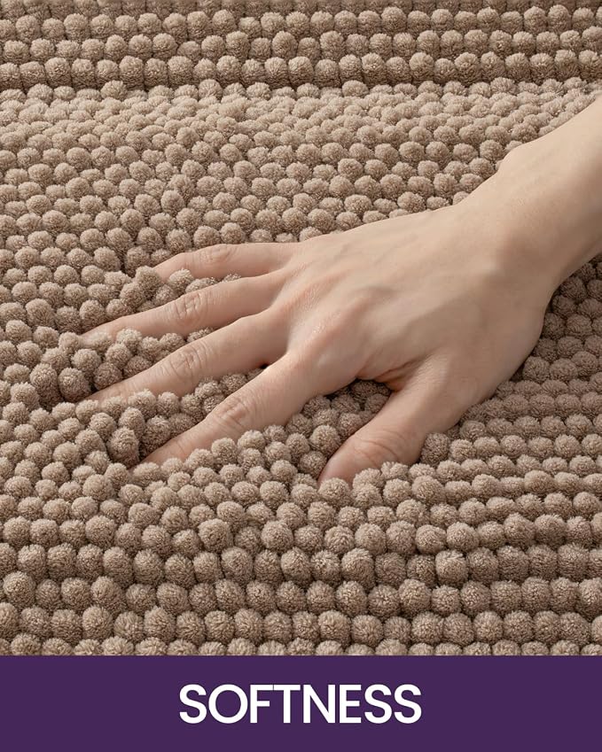 DEXI Small Bath Mats for Bathroom 24x16, Non Slip Washable Bathroom Rug, Thick Soft Chenille Absorbent Bathmat for Shower Floor, Fluffy Shaggy Carpet for Tub, Dark Beige