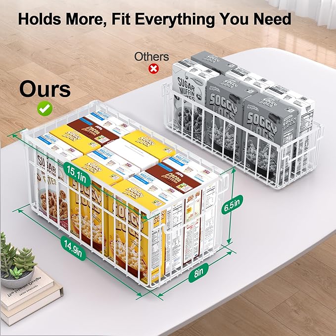 Freezer Organizer Bins, 2 Pack Big Baskets for 5/ 7 Cu.FT Deep Freezer | Stackable Chest Freezer Organizer Bins, Foldable Baskets with Handles, White Storage Container Baskets for Sort Frozen Meats