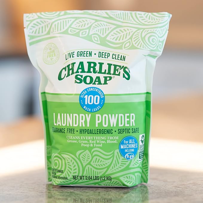 Charlie’s Soap Laundry Powder (100 Loads, 4 Pack) Deep Cleaning Washing Powder Detergent – Eco-Friendly, Safe, and Effective