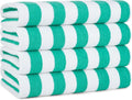 Arkwright California Cabana Stripe Beach Towel - Pack of 4, Large Soft Quick Dry 100% Cotton Terry Towels Set for Pool, Swim, and Hot Tub, Oversized 30 x 70 in, Green