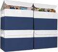 Bagnizer Large 22 Quart Linen Fabric Foldable Storage Bin Cube Organizer Basket with Flip-Top Lid & Handles, Clothes Blanket Box for Home, Office, Closet, Navy Blue & White, 4 Pack 14.6 x 9.5 x 9.5