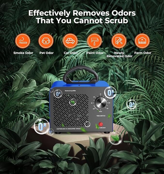 Hadlook Ozone Generator, 48,000mg/h High Capacity O3 Machine for Large Spaces Up to 4,000 Sq Ft, Portable Odor Eliminator for Car, Home, Basement, Smoke, Pets, and Commercial Use, Blue