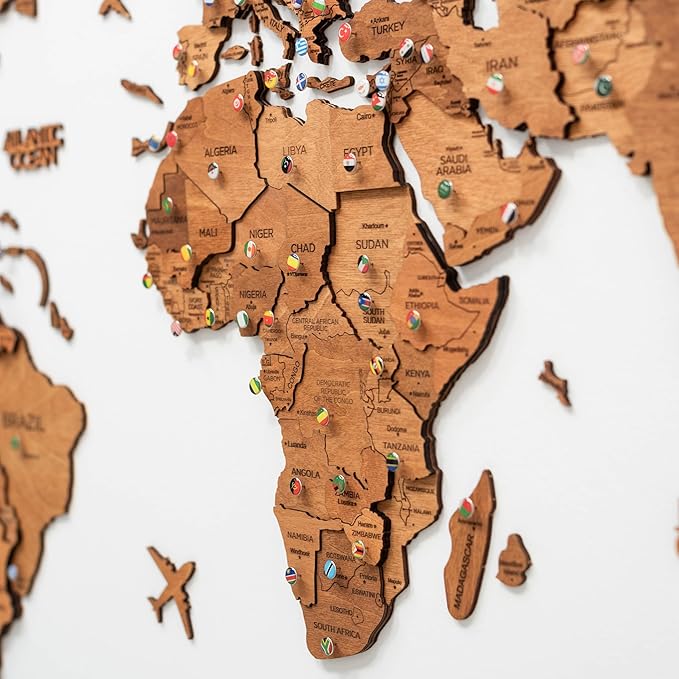 ENJOY THE WOOD 3D Wood World Map Wall Art Large Wall Décor - World Travel Map - Any Occasion Gift Idea - Wall Art for Home & Kitchen or Office (Large, Oak)
