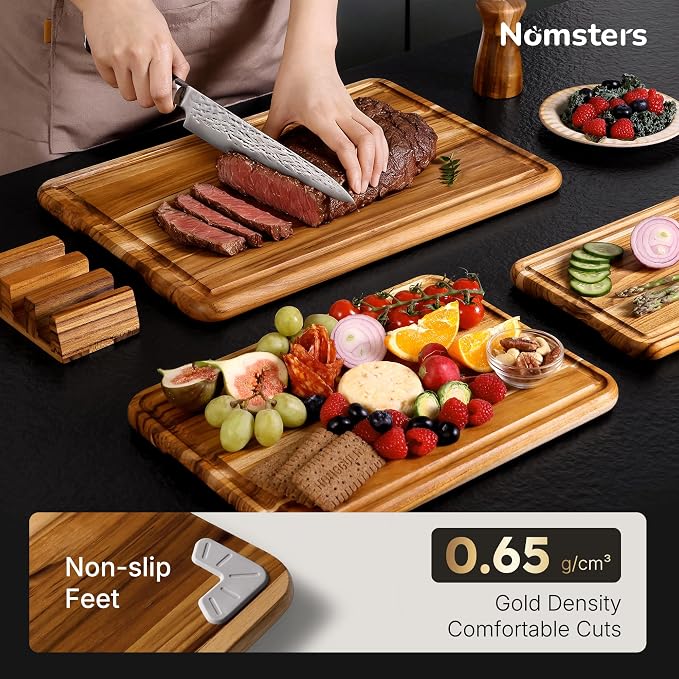 Wooden Cutting Board 3 Pack Teak Wood Cutting Boards for Kitchen Non Slip | Heavy Duty, Non Toxic Slip, Solid Thick, Wood Haus Chopping Board, Extra Large Big Small, Meat Best, Wooden Charcuterie Board
