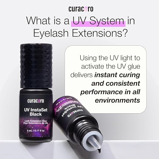 Curacoro UV Lash Glue for Eyelash Extensions, UV Instaset Black | 5ml Black UV Glue, Instant Curing, Low-Odour, 6-Week Retention