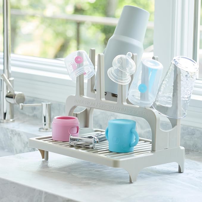 PopYum Gray Space Saving Drying Rack from 100% Recycled Bottles | Space Saving, Made from 100% Recycled Bottles, Countertop, For Baby Bottle, Plastic Bags, Cups, Glass, Tumblers, Compact