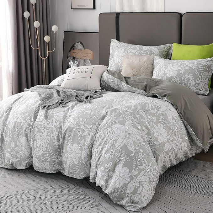 OAITE Duvet Cover Set Queen Size Floral Pattern 600 Thread Count Ultra Soft 100% Long Staple Cotton Duvet Cover Sets 3-PC, Breathable Duvet Cover with Zipper Closure & Corner Ties