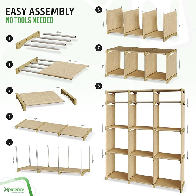 Cube Storage Organizer with 12 Storage Bins Included – Storage Cubes for Home Organization, Toy Storage, Office Storage, Living Room Storage, and General Storage Solution (Beige)