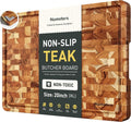 Teak Wood Extra Large End Grain Cutting Board for Kitchen with Non-slip Feet, Heavy Duty Checkered Cutting Board Handcrafted Luxury Chopping Board for Cheese and Vegetables Housewarming Gift