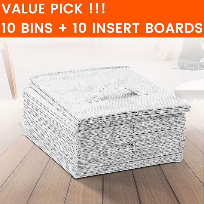 Storage Cubes, 11 Inch Cube Storage Bins for Shelves Closet Nursery Bedroom - 10 Pack Collapsible Baskets with Handles - Fabric Bins for Organizing Magazines Clothes Blanket Toys (White)
