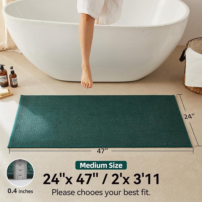 Triohero Bathroom Rugs Non Slip Washable, Super Absorbent Thin Bath Mat Quick Dry Low Pile Bathroom Rug, Dark Green 24"x47"
