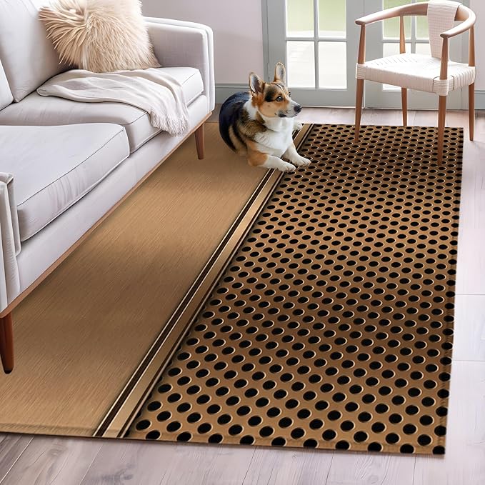 4 x 6 Ft Area Rug for Home Office, Brown Metal Hole Indoor Accent Rugs for Living Room, Modern Copper Net Eye Hole Pattern Decorative Modern Carpet Washable Low Pile Non Slip Rug for Bedroom