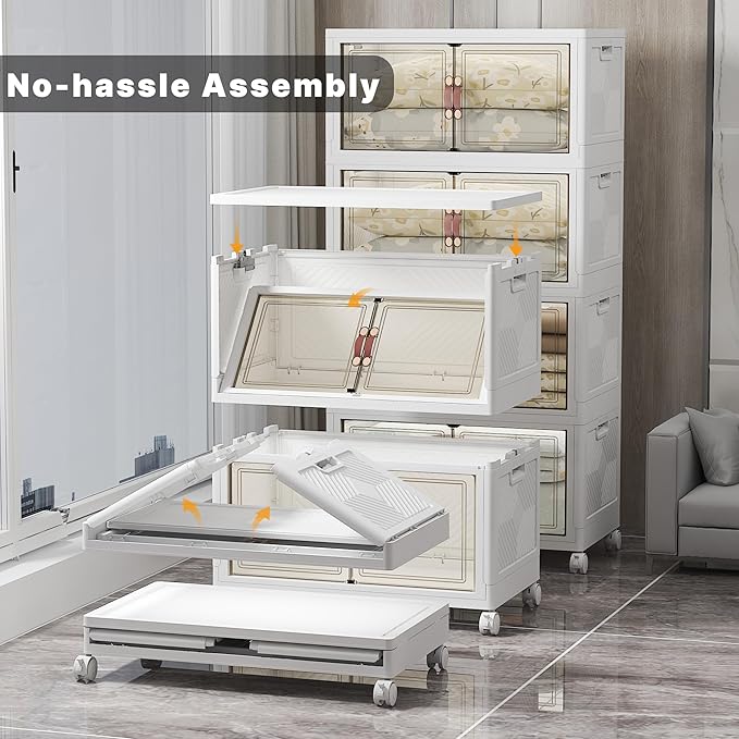 700QT Stackable Storage Bins with Lids, Storage Cabinet with Wheels | Clear Doors Lockable Storage Bins Collapsible Closet Organizer for Space Saving Easy Assembly Extra Large Capacity Heavy Duty