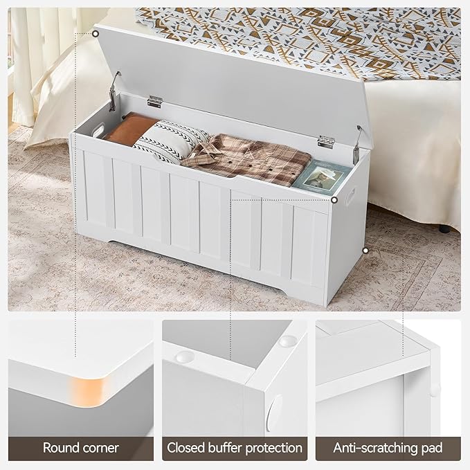 VANKILEY 43.3" Storage Chest Extra Large,Storage Trunk with 2 Safety Hinges,Wooden Storage Bench,Shoe Bench,43.3x15.7x19.1 Inch,Easy Assembly,Storage Bench for Bedroom,Living Room,entryway(White)