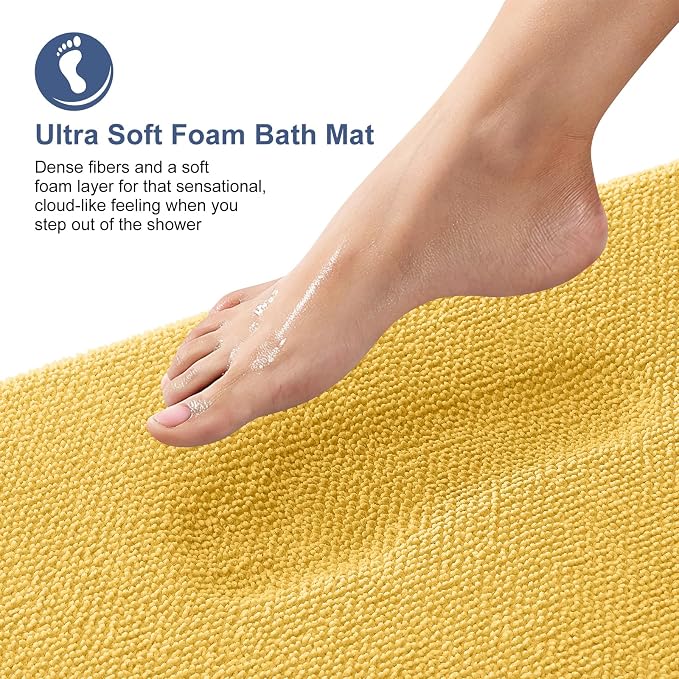 OLANLY Thick Memory Foam Bathroom Rugs 30x20, Absorbent Bath Mat, Yellow | Soft Quick Dry Bath Rugs Mats, Non-Slip, Machine Washable Carpet for Bathroom Floor, Tub and Shower, Home Decor Accessories