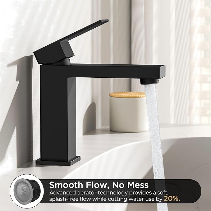 FORIOUS Bathroom Faucets, Single Hole Black Bathroom Faucet with Pop-up Drain, Lead-Free, Single Handle Faucet for Sink, Vanity, RV, Lavatory, Suitable for 1 or 3 Holes