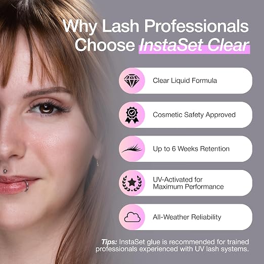 Curacoro UV Lash Glue for Eyelash Extensions, UV Instaset Clear | 5ml Clear UV Glue, Instant Curing Low-Odour, 6-Week Retention