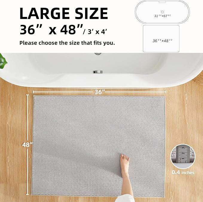 TYUU Large Bathroom Rugs Non Slip Washable Bath Rugs Super Absorbent Bathroom Rug Thin Quick Dry Low Pile Bath Mats, Light Grey 36"x48"