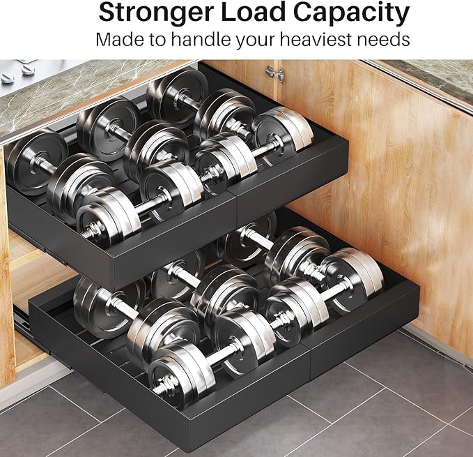4 Pack Pull out Cabinet Organizer, Expandable(12"-20") Heavy Duty Slide out Drawer Fixed with Adhesive Nano Film for Pots, Roll out Shelf Storage for Kitchen Organization, Pantry, Bathroom(Black)