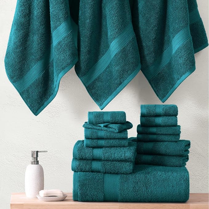 LANE LINEN Bath Towel Set 100% Cotton 24 Piece Soft Absorbent - Sea Port | Bath Towels Large Set -, Terry Weave Comfort, Soft & Long-Lasting, Hotel-Style Look, Machine Washable