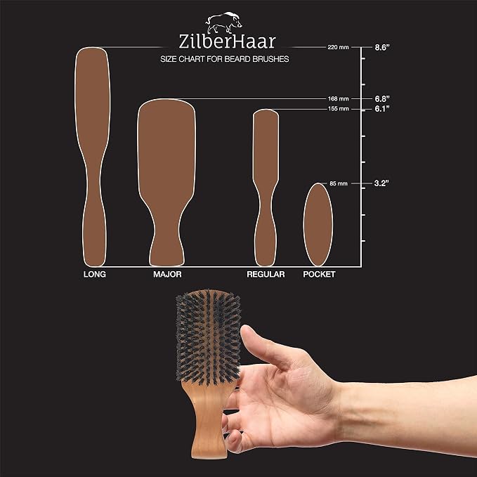 ZilberHaar Major Hair & Beard Brush for Men - Boar Bristles and Pearwood - All Beard and Hair Types - Made in Europe - Stiff Bristles