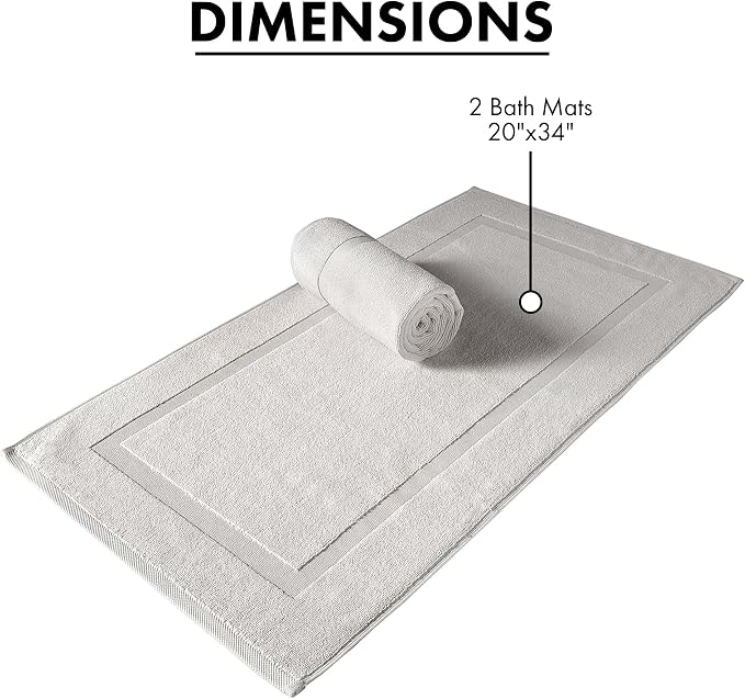 SALBAKOS 2-Piece 100% Turkish Cotton Bath Mat Towel, 20x34 inch, Stone | Bathroom Floor Towels, Thick Soft Most Absorbent Quick-Dry Durable Large Size Foot Rug, Premium Hotel Quality Made in Turkey