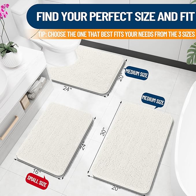 OLANLY Toilet Rugs U-Shaped 24x20, Extra Soft Absorbent Chenille Contour Bathroom Rugs for Toilet, Dry Quickly, Machine Washable, Non-Slip Bath Mat, Ivory
