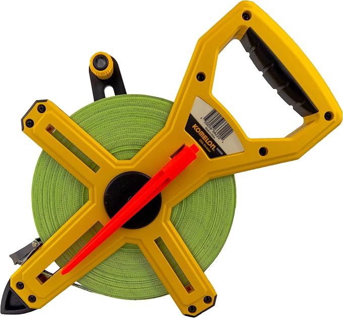 Komelon 6622IM Fiber Reel Long Open Reel Tape Measure Inch/Metric Scale with Double Nylon Coated Fiberglass Blade 200-Feet/60M by 1/2-Inch