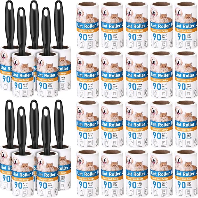 FoldTier 2700 Sheets Lint Rollers for Pet Hair Extra Sticky Portable Lint Remover Brush Roller with 10 Handles 30 Refills Pet Hair Remover for Couch, Clothes Furniture and Carpet Dog Cat