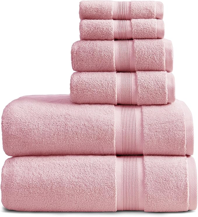 Springtree Home Luxury Bamboo Rayon Bath Towel Set | 6-Piece Set | Pink | 35% Bamboo Rayon - 65% Zero Twist Cotton | Absorbent Quick-Dry Towels for Bathroom | Ultra Soft | OEKO-TEX Standard 100